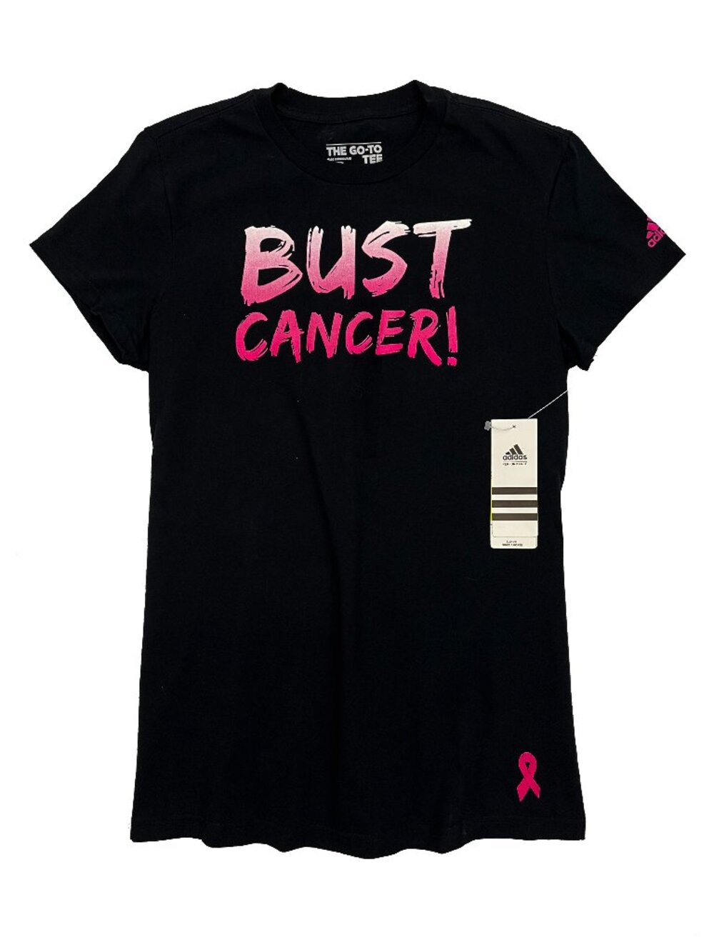 Adidas NEW NWT T-Shirt Black The Go-To Tee Slim Fit Bust Cancer Womens M